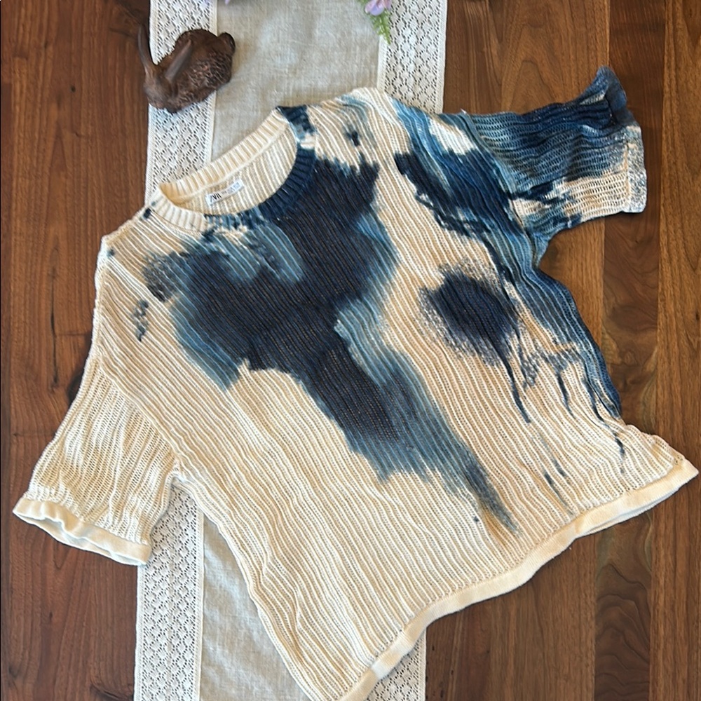 Stylish Blue and Cream Women's Top